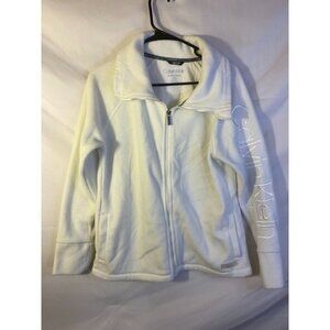 Calvin Klein White Fleece Zip Up Jacket Performance Womens Size Medium M